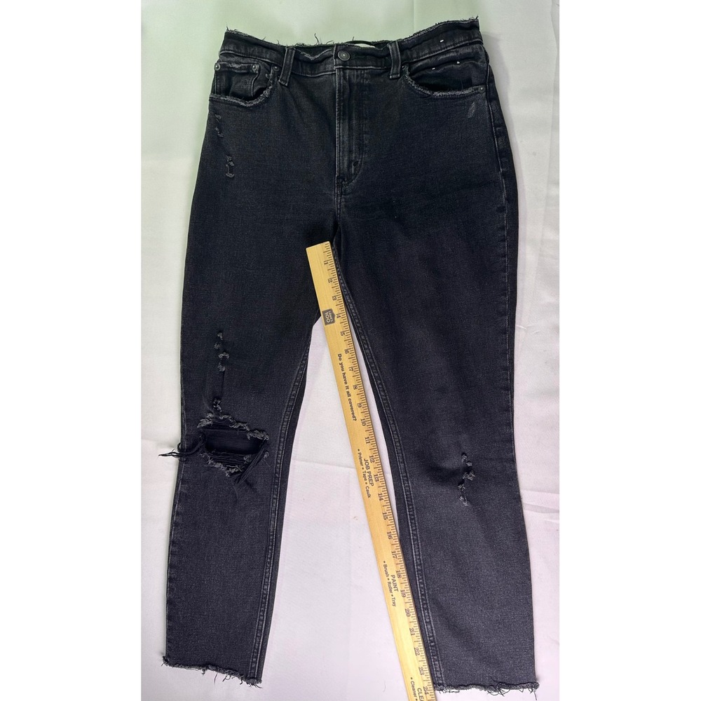 Abercrombie & Fitch The Skinny High Rise Jeans Black Distressed Raw Hem Size 6S - Picture 9 of 9